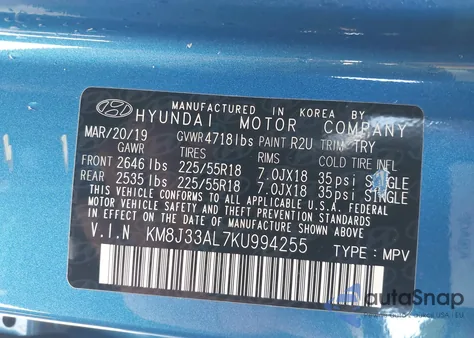 2019 Hyundai Tucson Sel from USA, damaged, VIN KM8J33AL7KU994255